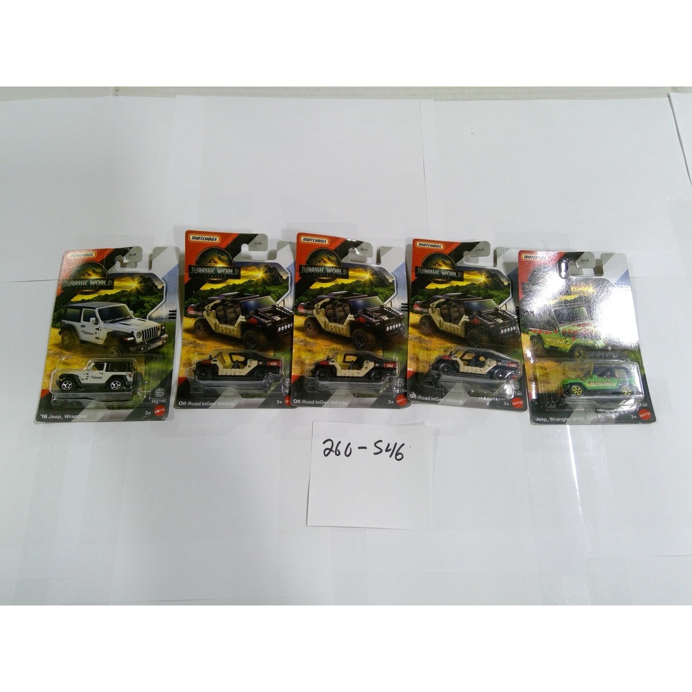 Matchbox Jurassic World Dominion Jeep Wrangler InGen Biosyn Diecast Lot 5pk NEW